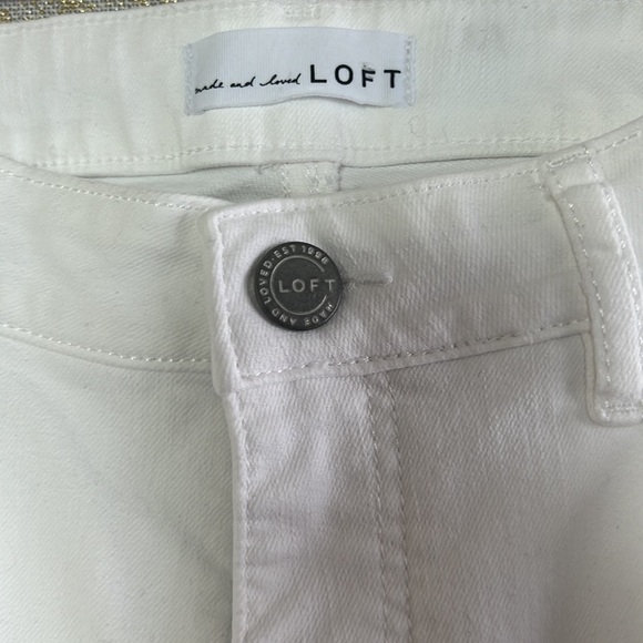 Loft Jeans White Curvy Skinny Crop Slim Pockets Ruched Cuffs Jeans - Picture 7 of 14